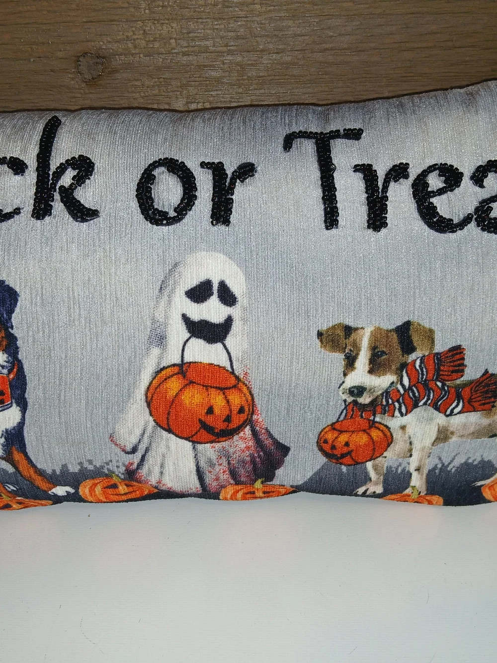 Decorative Halloween Dog And Ghost Beaded Pillow Spooky Adorable 10